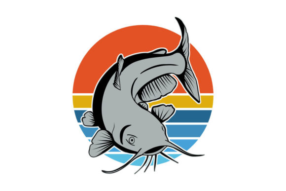 Catfish Fishing Retro Sunset PNG and SVG