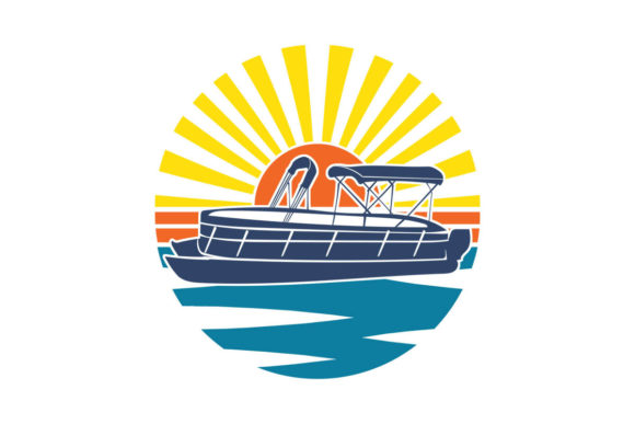 Pontoon Boat Retro Sunset PNG SVG