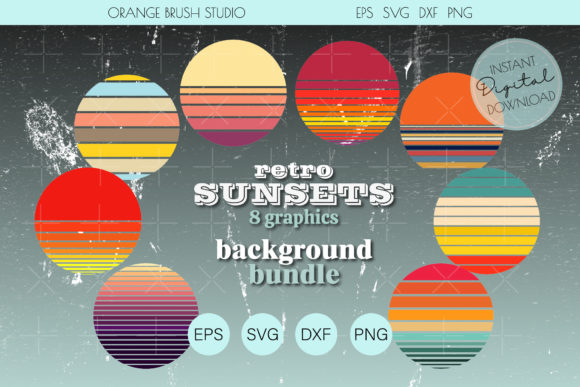 Retro Background Sunsets SVG, PNG Bundle