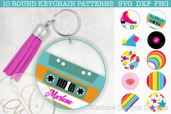 Retro Round Keychain Pattern SVG