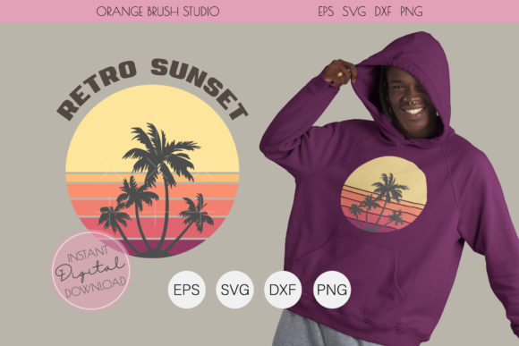 Retro Sunset Palm Trees Silhouette SVG