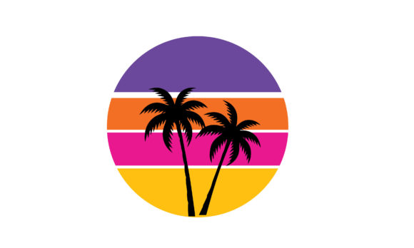 Retro Vintage Sunset Beach Palm Tree