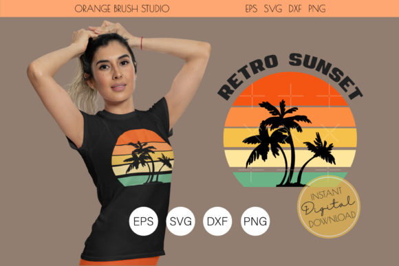 Vintage Palm Tree Sunset PNG SVG